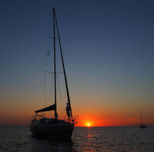 coucher de soleil au mouillage à Erquy
